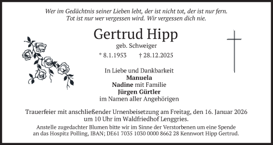 Traueranzeige von Gertrud Hipp von merkurtz