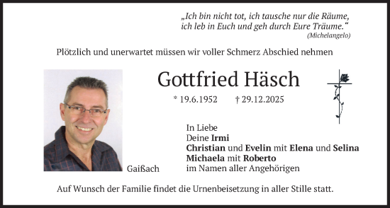 Traueranzeige von Gottfried Häsch von merkurtz