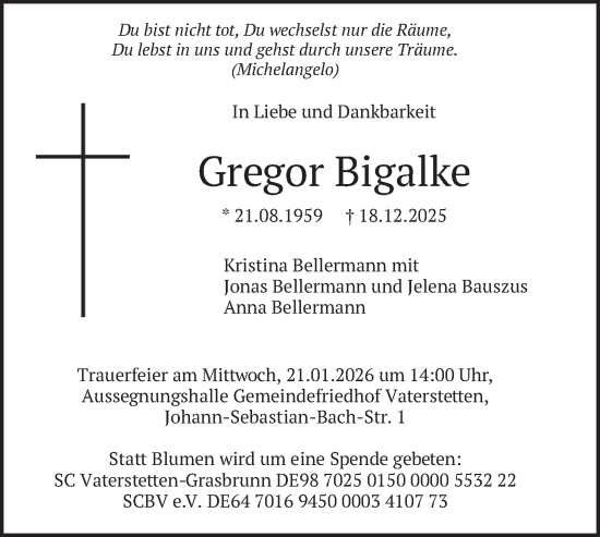 Traueranzeige von Gregor Bigalke von merkurtz
