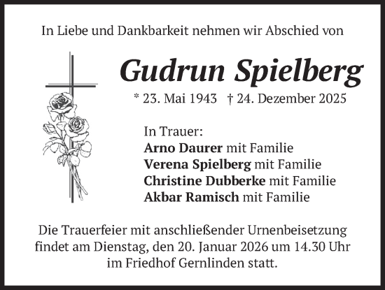 Traueranzeige von Gudrun Spielberg von merkurtz