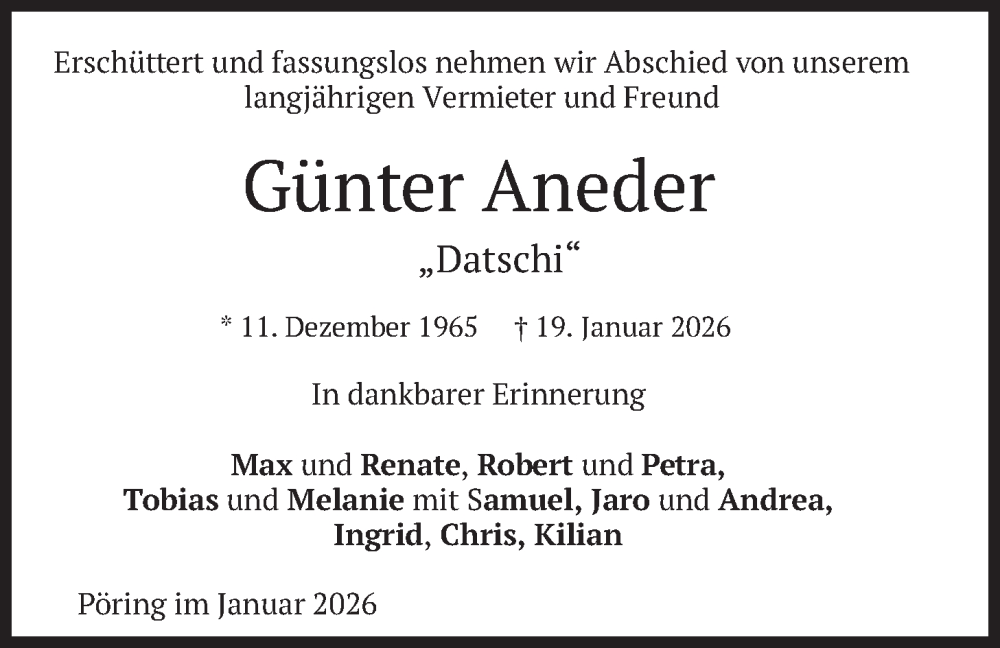  Traueranzeige für Günter Aneder vom 23.01.2026 aus merkurtz