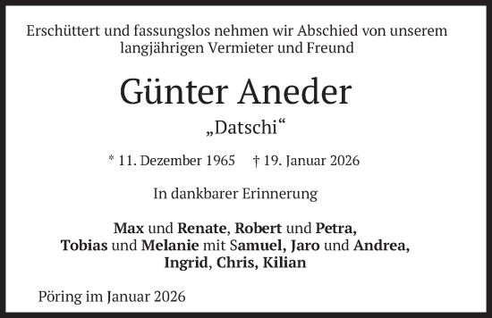 Traueranzeige von Günter Aneder von merkurtz