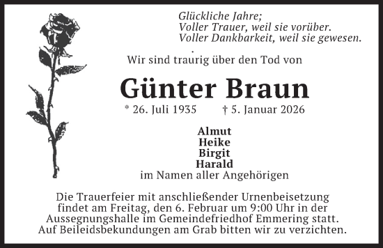 Traueranzeige von Günter Braun von merkurtz