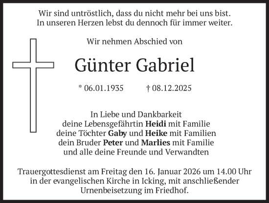 Traueranzeige von Günter Gabriel von merkurtz
