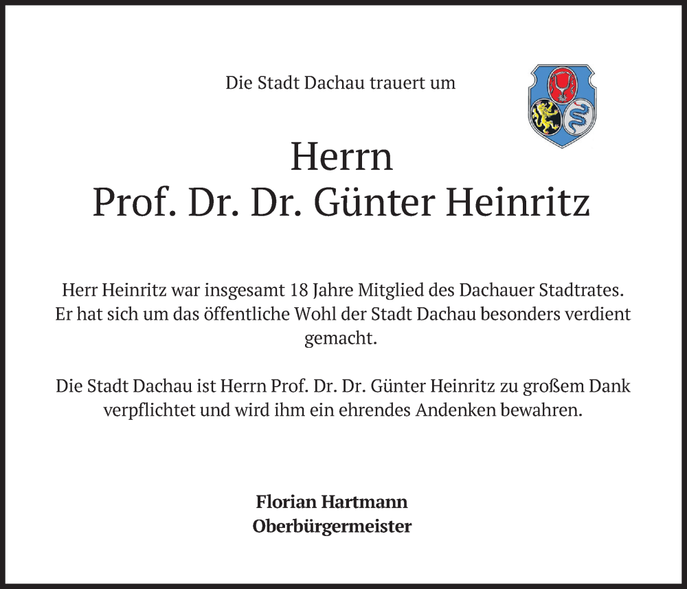  Traueranzeige für Günter Heinritz vom 24.01.2026 aus merkurtz