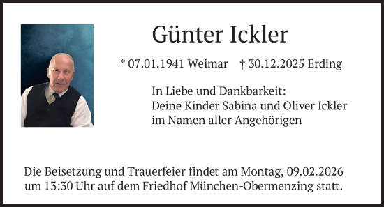 Traueranzeige von Günter Ickler von merkurtz