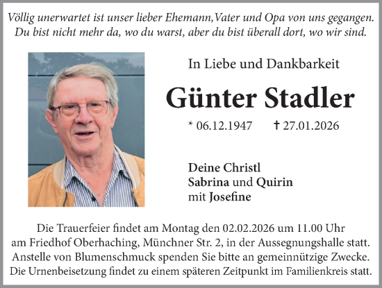Traueranzeige von Günter Stadler von merkurtz