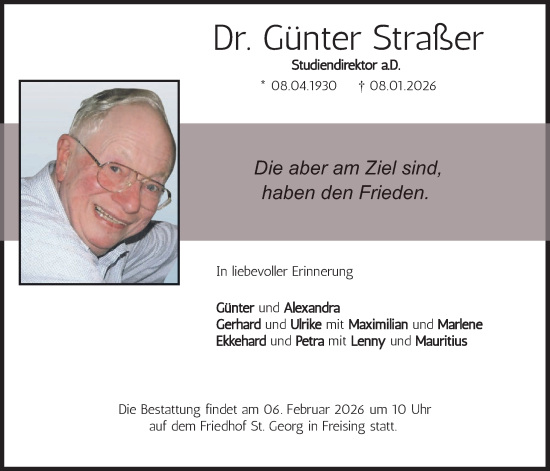 Traueranzeige von Günter Straßer von merkurtz