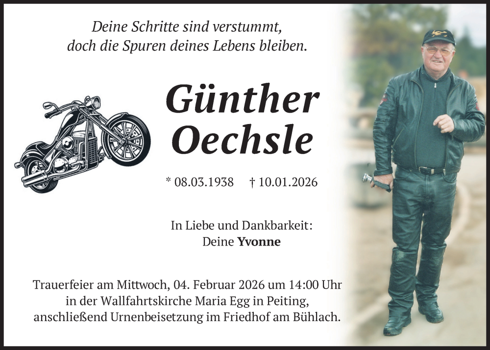  Traueranzeige für Günther Oechsle vom 31.01.2026 aus merkurtz