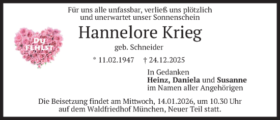 Traueranzeige von Hannelore Krieg von merkurtz