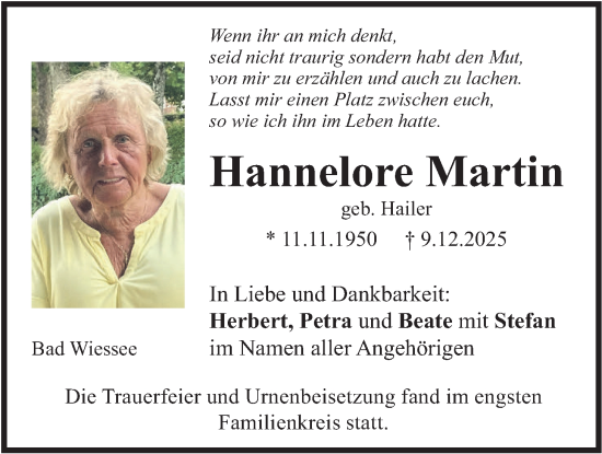Traueranzeige von Hannelore Martin von merkurtz