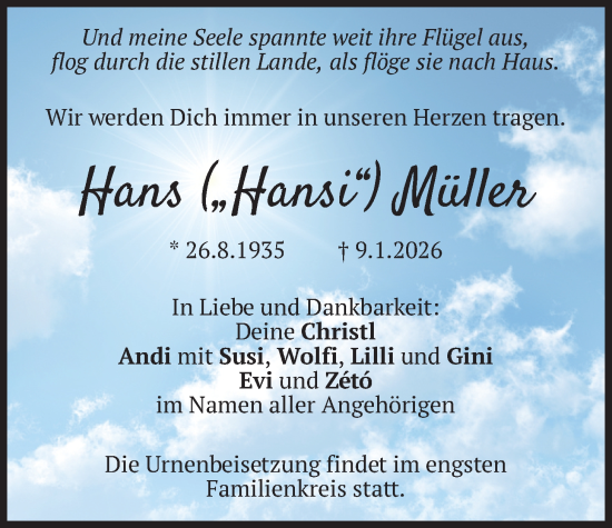 Traueranzeige von Hans Müller von merkurtz