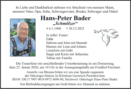 Traueranzeige von Hans-Peter Bader von merkurtz