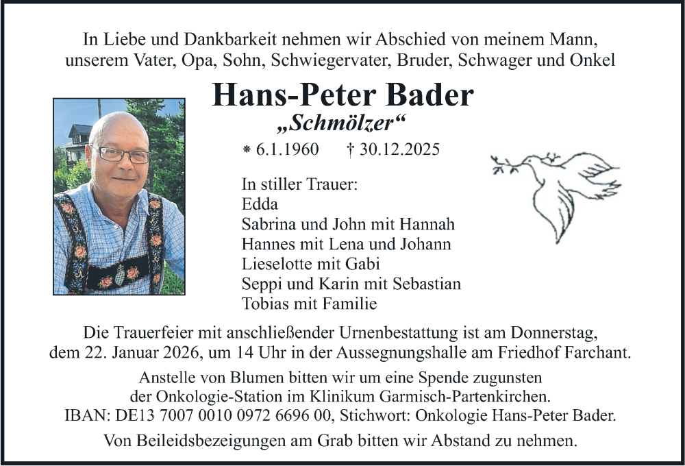  Traueranzeige für Hans-Peter Bader vom 17.01.2026 aus merkurtz