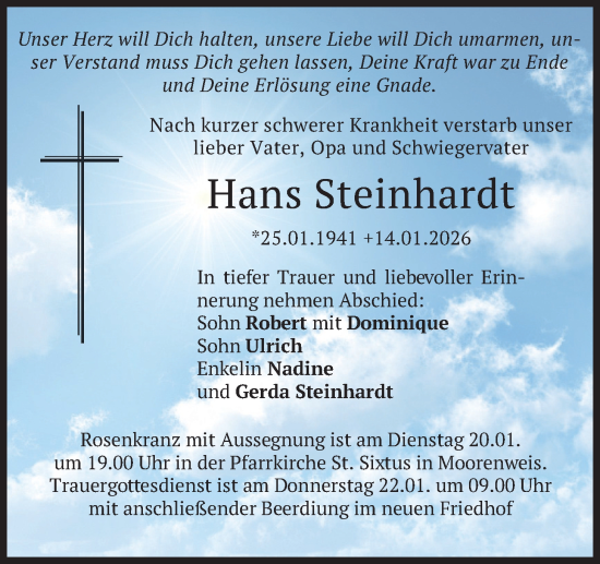 Traueranzeige von Hans Steinhardt von merkurtz