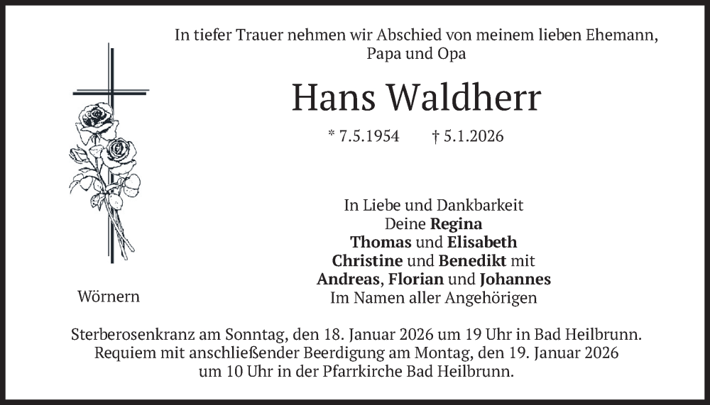  Traueranzeige für Hans Waldherr vom 17.01.2026 aus merkurtz
