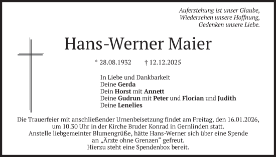 Traueranzeige von Hans-Werner Maier von merkurtz