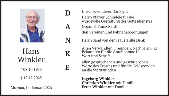 Traueranzeige von Hans Winkler von merkurtz