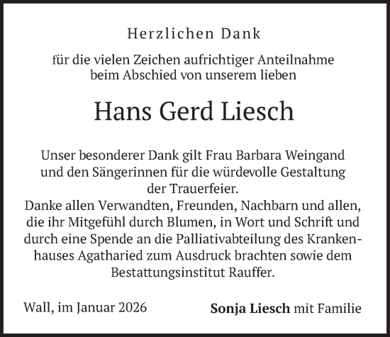 Traueranzeige von Hans Gerd Liesch von merkurtz