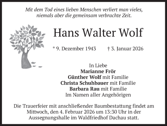 Traueranzeige von Hans Walter Wolf von merkurtz