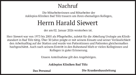 Traueranzeige von Harald Siewert von merkurtz