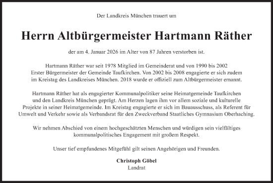 Traueranzeige von Hartmann Räther von merkurtz