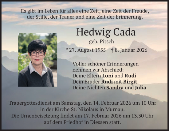 Traueranzeige von Hedwig Cada von merkurtz
