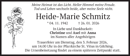 Traueranzeige von Heide-Marie Schmitz von merkurtz