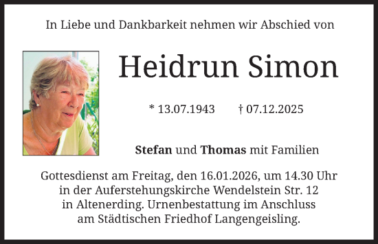 Traueranzeige von Heidrun Simon von merkurtz