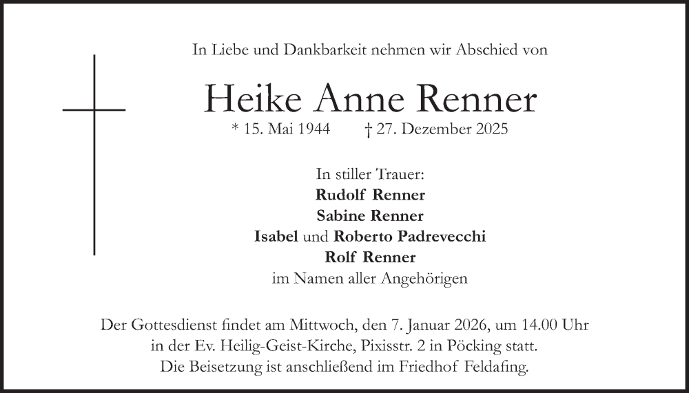  Traueranzeige für Heike Anne Renner vom 03.01.2026 aus merkurtz