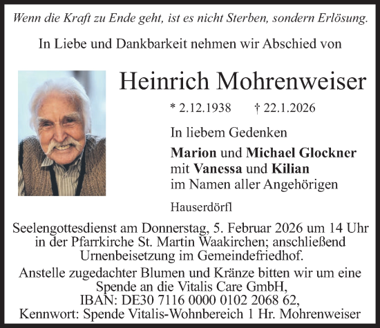 Traueranzeige von Heinrich Mohrenweiser von merkurtz