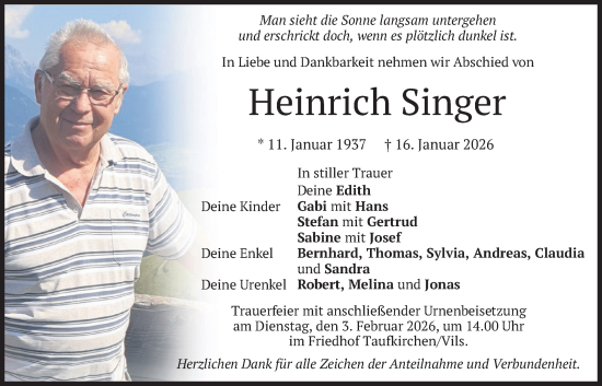Traueranzeige von Heinrich Singer von merkurtz