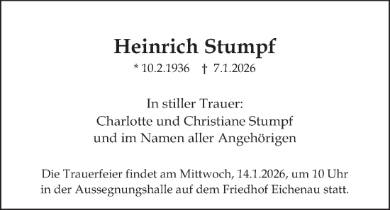 Traueranzeige von Heinrich Stumpf von merkurtz