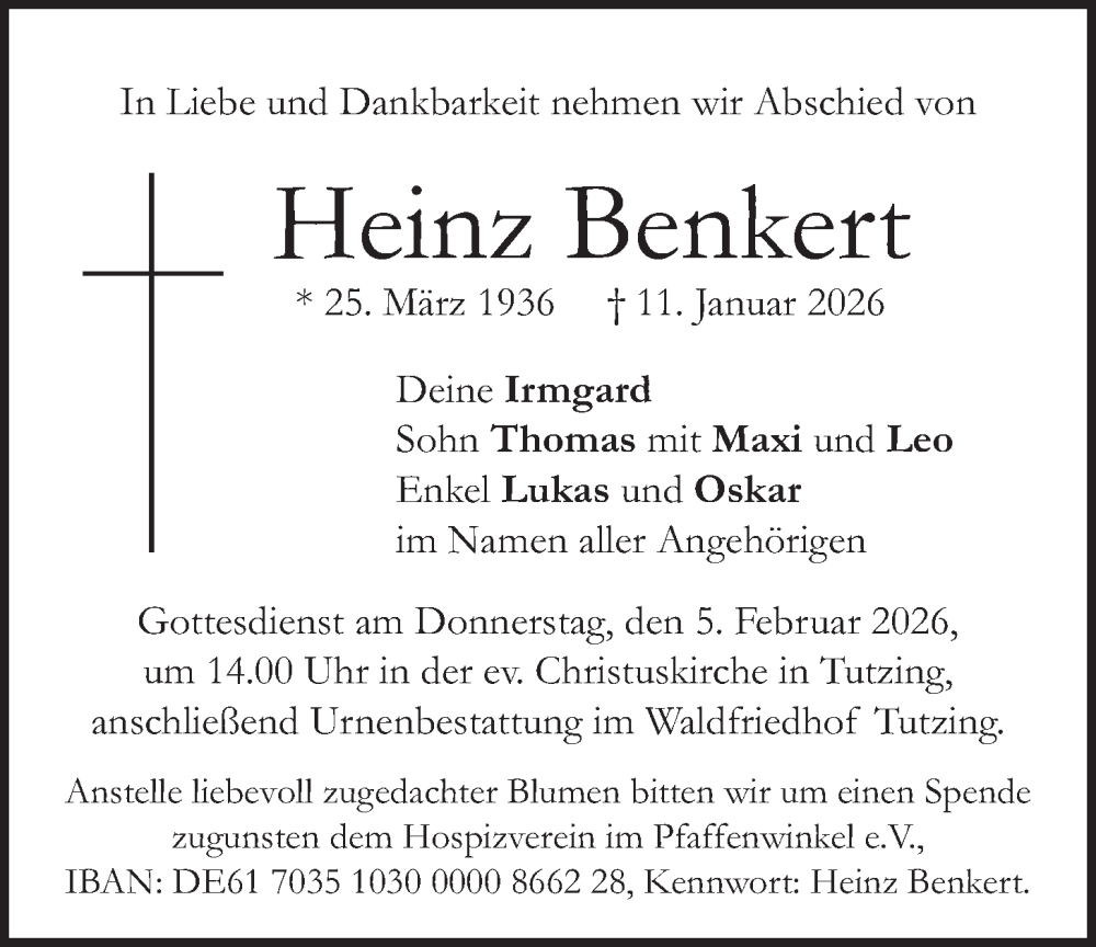  Traueranzeige für Heinz Benkert vom 17.01.2026 aus merkurtz