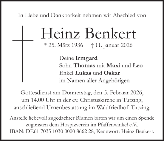 Traueranzeige von Heinz Benkert von merkurtz