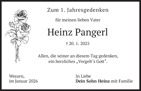 Traueranzeige von Heinz Pangerl von merkurtz