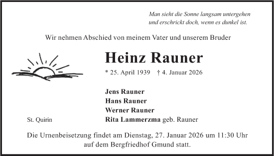 Traueranzeige von Heinz Rauner von merkurtz