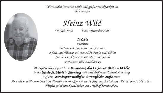 Traueranzeige von Heinz Wild von merkurtz