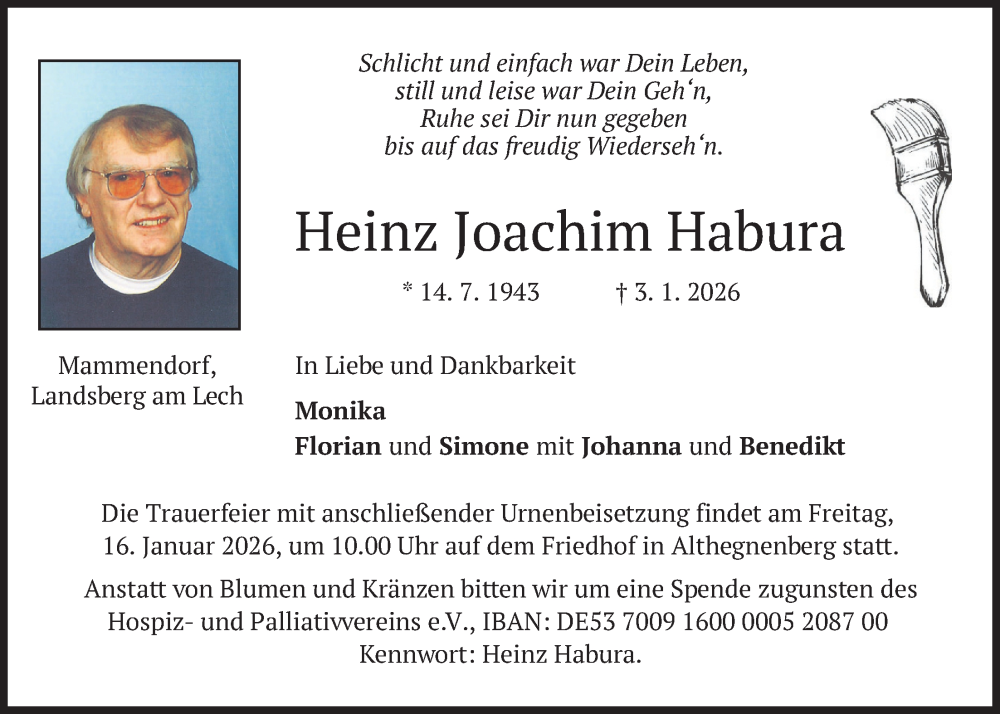  Traueranzeige für Heinz Joachim Habura vom 10.01.2026 aus merkurtz