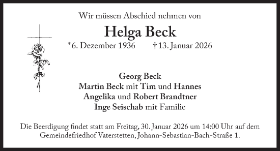 Traueranzeige von Helga Beck von merkurtz