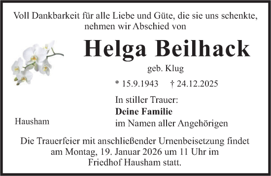 Traueranzeige von Helga Beilhack von merkurtz