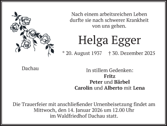 Traueranzeige von Helga Egger von merkurtz