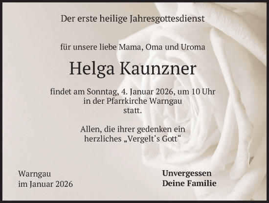 Traueranzeige von Helga Kaunzner von merkurtz