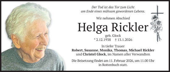 Traueranzeige von Helga Rickler von merkurtz
