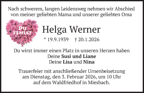 Traueranzeige von Helga Werner von merkurtz