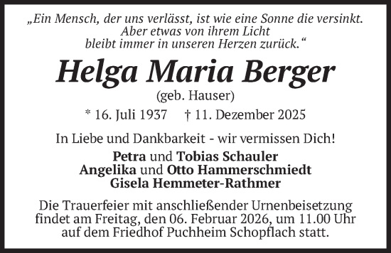 Traueranzeige von Helga Maria Berger von merkurtz