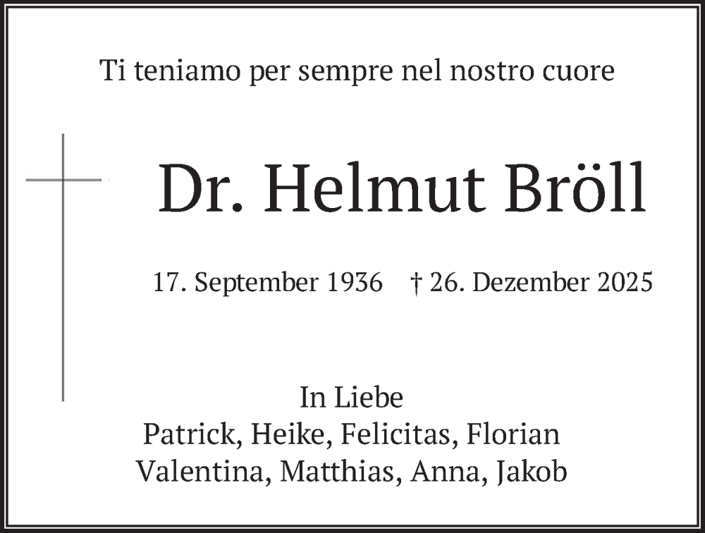  Traueranzeige für Helmut Bröll vom 24.01.2026 aus merkurtz