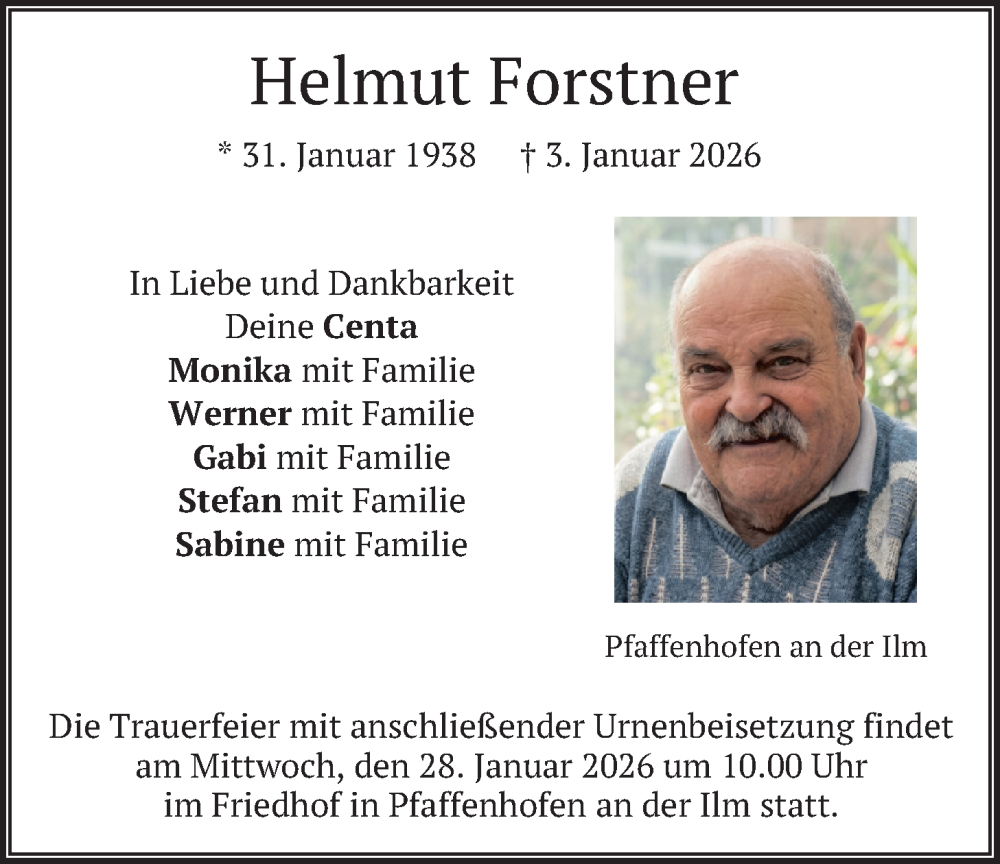  Traueranzeige für Helmut Forstner vom 24.01.2026 aus merkurtz