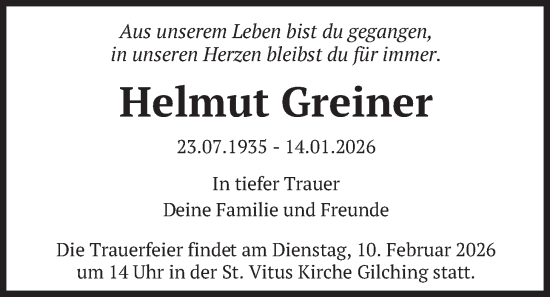 Traueranzeige von Helmut Greiner von merkurtz