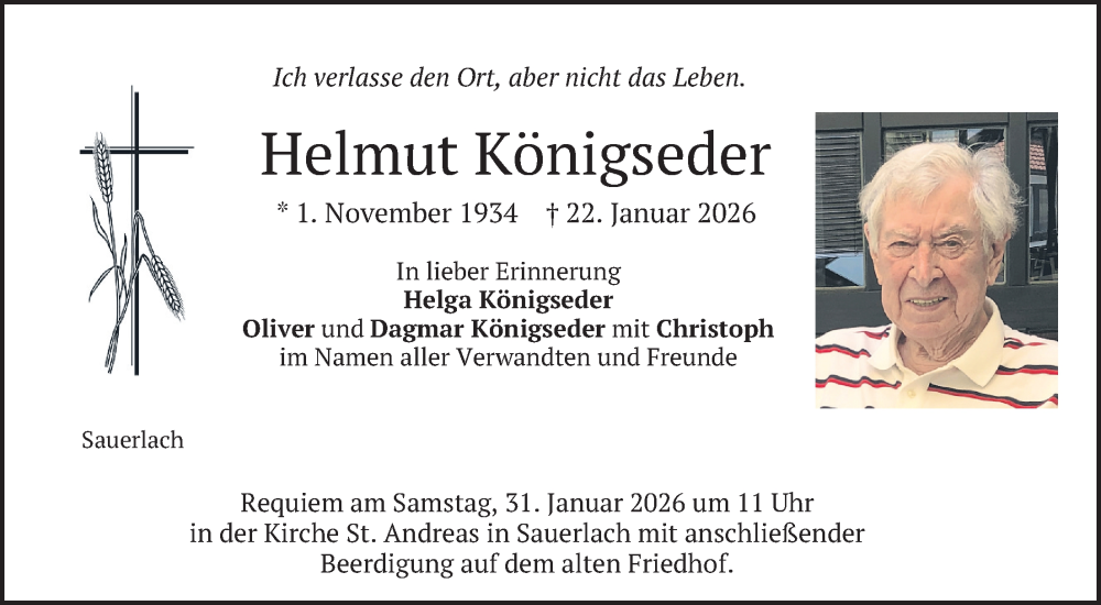  Traueranzeige für Helmut Königseder vom 27.01.2026 aus merkurtz